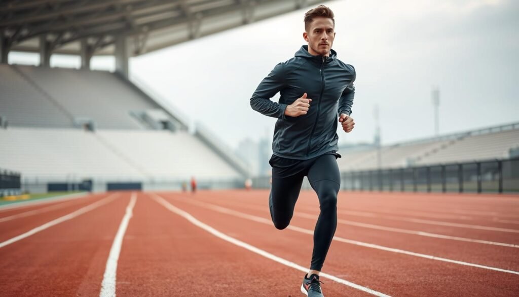 Elite runner performing specialized training on a track